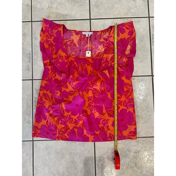 Olivaceous NWT Floral Orange Fuchsia Ruffle Sleeve Sleeveless Size M Top - Picture 5 of 7
